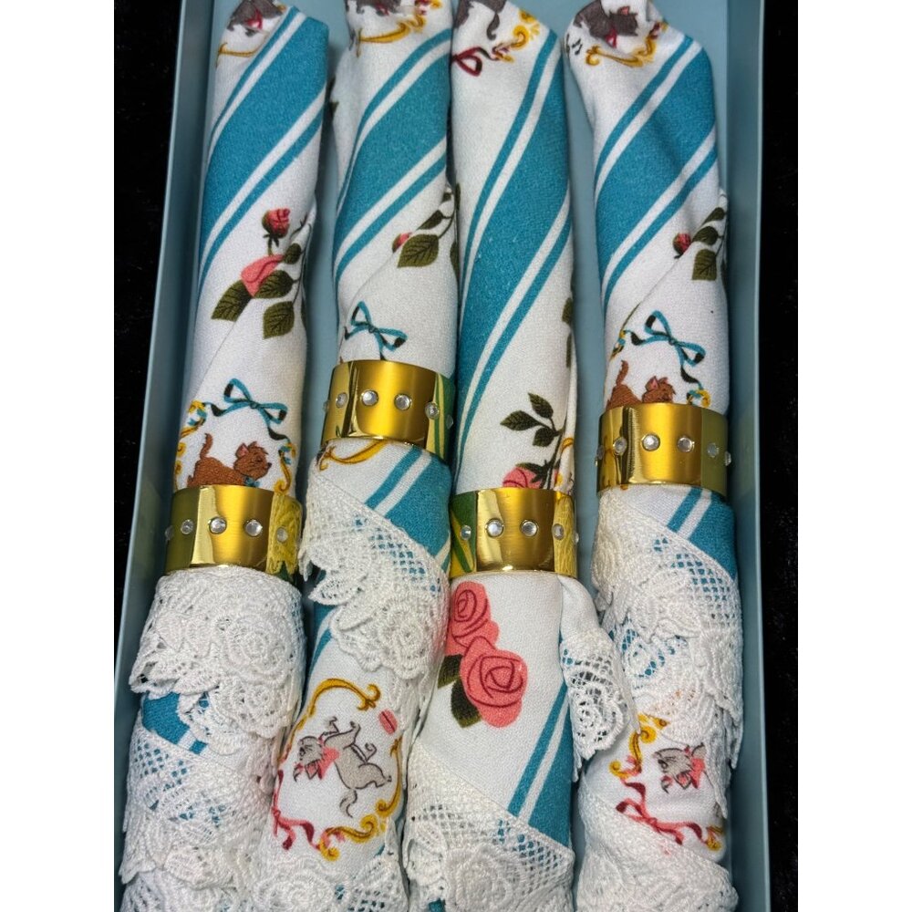 Disney Aristocats Napkin Gold Rings & Lace Accents Anna Sui Collaboration NIB - Picture 2 of 11